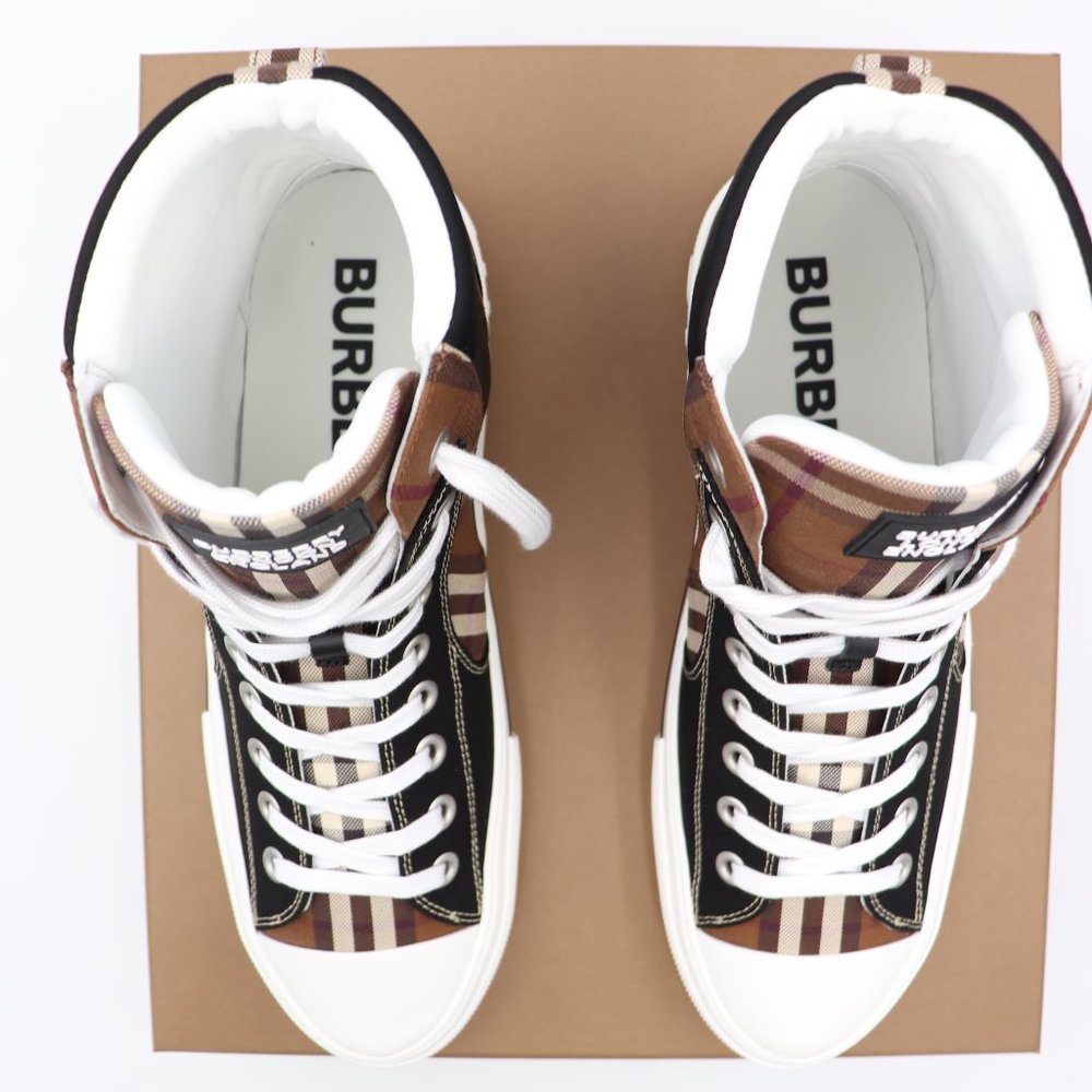 NIB Burberry Men's Vintage Check Cotton Lace-up High-Top Sneakers - Picture 3 of 8
